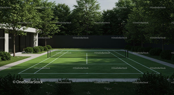Modern Tennis Court Surrounded by Lush Greenery