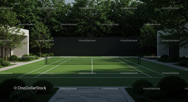 Private Tennis Court Surrounded by Lush Greenery