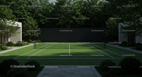 Elegant Tennis Court Surrounded by Lush Greenery