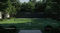 Serene Outdoor Tennis Court Surrounded by Lush Trees