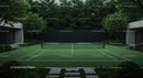 Modern Tennis Court Surrounded by Lush Green Garden