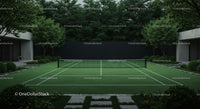 Modern Tennis Court Surrounded by Lush Green Garden