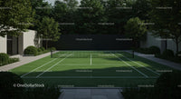 Modern Tennis Court with Lush Green Surroundings