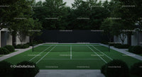 Lush Green Outdoor Tennis Court Surrounded by Trees