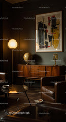 Mid-Century Modern Living Room with Abstract Art