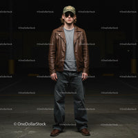 Stylish Man in Leather Jacket and Sunglasses