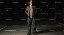 Man in Leather Jacket Standing in Dimly Lit Parking Lot