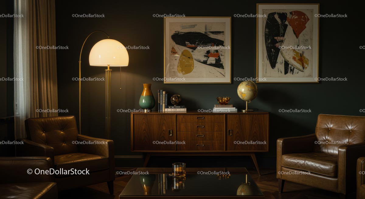 Mid-Century Modern Living Room with Leather Armchairs