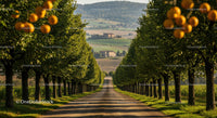 Scenic Avenue of Orange Trees in Tuscany Countryside