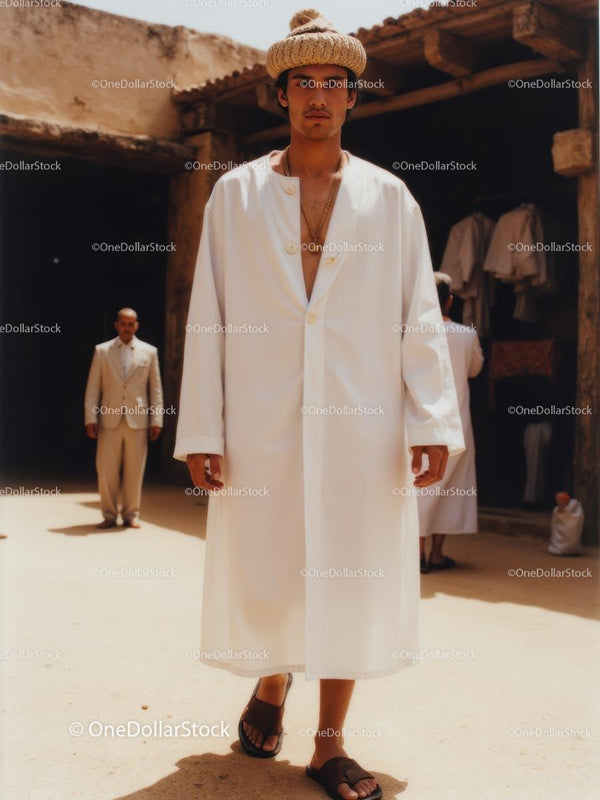 Man in Traditional Attire at Outdoor Market