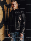Casual Fashion in Black Leather Jacket and Ripped Jeans