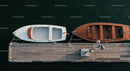 Wooden and White Boats Docked at a Marina Aerial View
