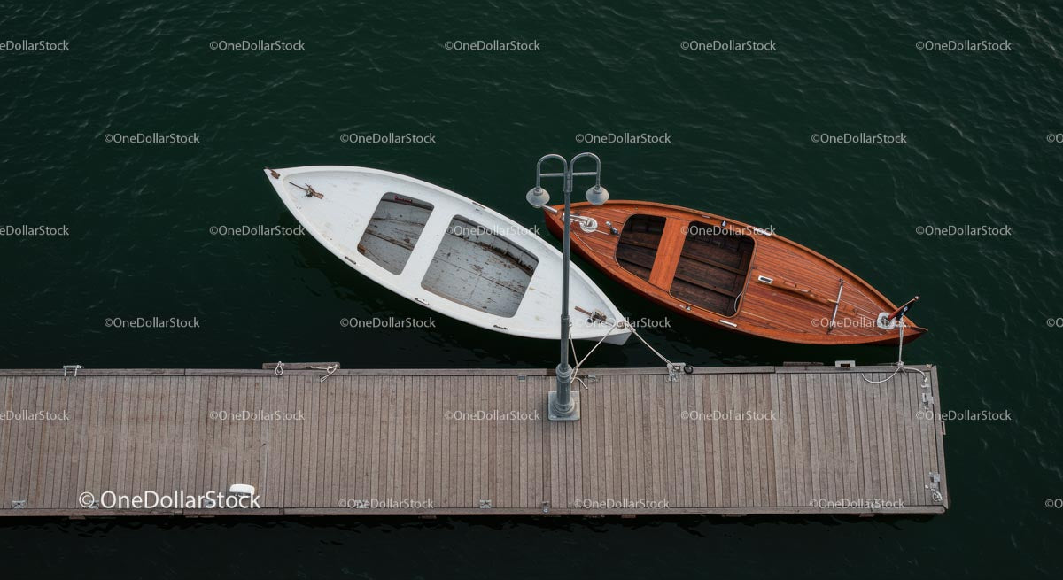 Aerial View of Wooden Boats Moored at Dock