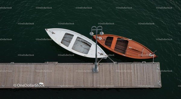 Aerial View of Wooden Boats Moored at Dock