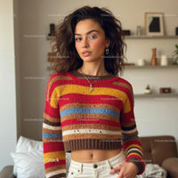 Smiling Woman in Cozy Beige Cardigan at Home