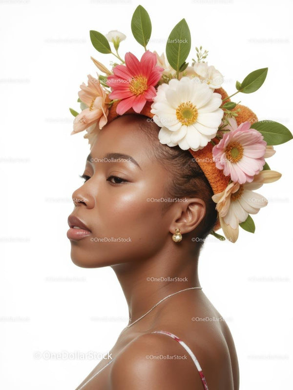 Elegant Portrait of Woman with Colorful Flower Crown