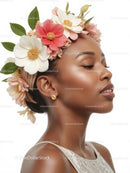 Elegant Woman with Floral Headpiece in Studio Portrait