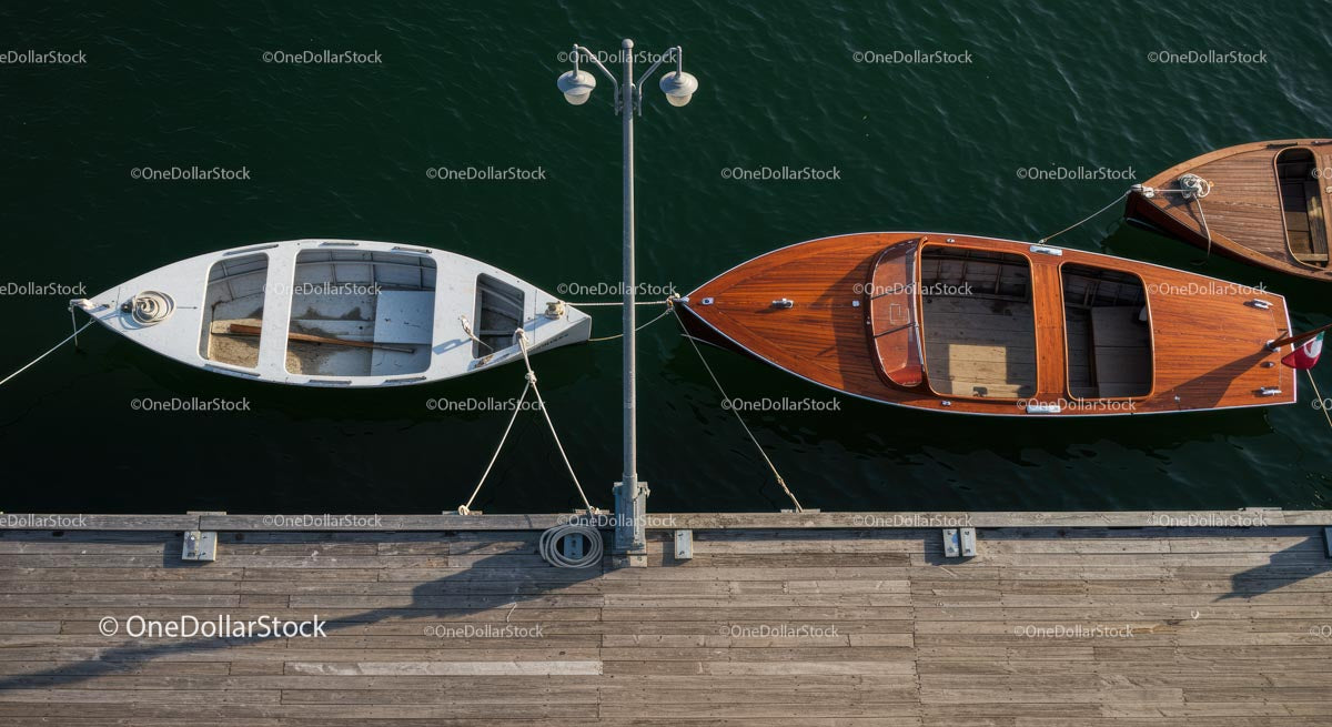 Aerial View of Luxury Yacht Beside Wooden Dock