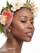 Woman with Elegant Flower Crown and Glowing Skin