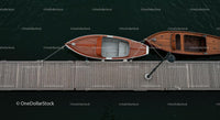Aerial View of Wooden Boats Moored at a Tranquil Dock