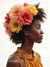 Elegant Woman with Vibrant Floral Headdress