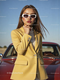 Stylish Woman in Yellow Blazer with Sunglasses