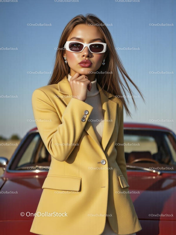 Stylish Woman in Yellow Blazer with Sunglasses