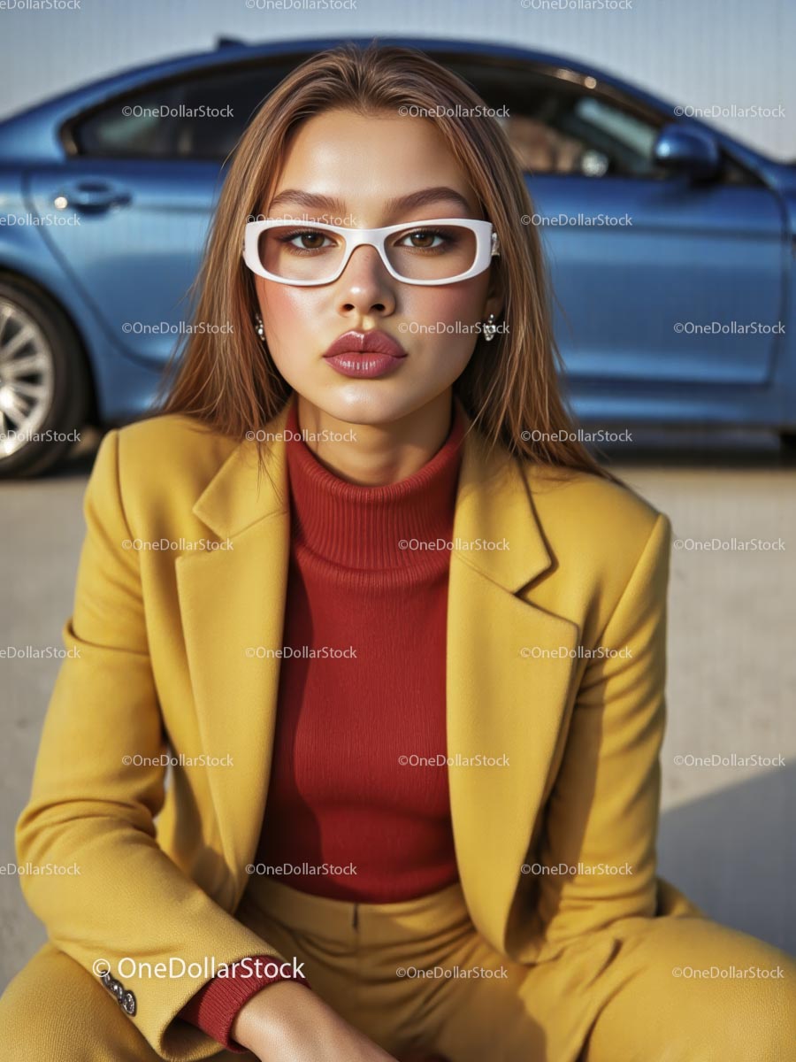 Stylish Woman in Yellow Suit Posing Confidently