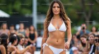 Confident Model in White Bikini on Outdoor Runway