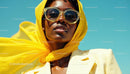 Stylish Woman with Yellow Headscarf and Sunglasses in Sunlight