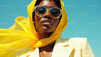 Stylish Woman with Yellow Headscarf and Sunglasses in Sunlight