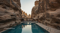 Serene Desert Oasis with Luxury Pool and Rocky Cliffs
