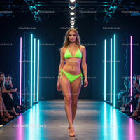 Model in Neon Green Bikini Walking at Fashion Show