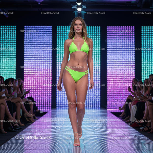 Runway Model in Neon Green Bikini at Fashion Show