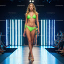 Glamorous Runway Model in Green Bikini at Fashion Show