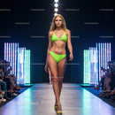Model in Green Bikini on Fashion Show Runway