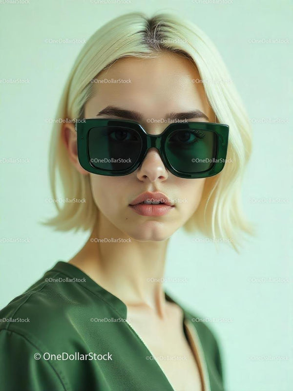 Chic Blonde Woman in Green Sunglasses