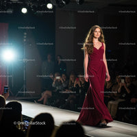 Elegant Runway Model in Stunning Red Evening Gown