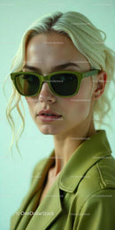 Blonde Woman in Green Jacket and Sunglasses
