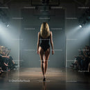 Model Walking Down the Runway in Stylish Black Swimsuit