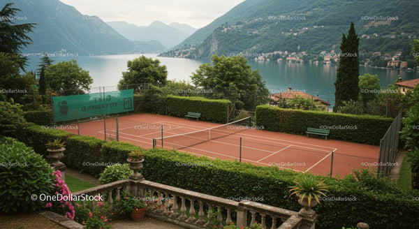 Scenic Tennis Court Overlooking a Tranquil Lake