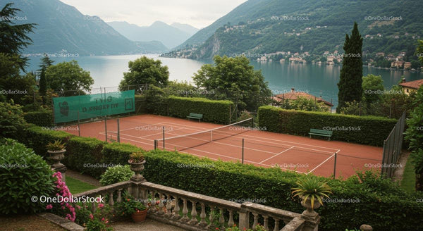 Scenic Tennis Court by Serene Mountain Lake (12 Images)