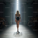 Elegant Model Walking Down the Runway in Black Swimsuit