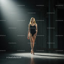Confident Model Walking on Runway Under Spotlight