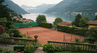 Scenic Tennis Court Overlooking Lake and Mountains