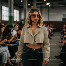 Fashion Model Strutting Down the Runway in Chic Outfit