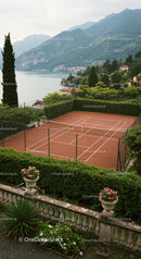 Scenic Tennis Court Overlooking Lake and Mountains