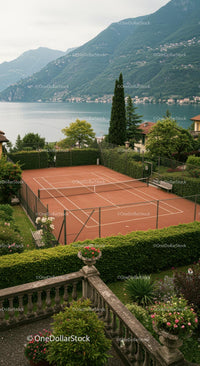 Scenic Tennis Court with Mountain and Lake Views