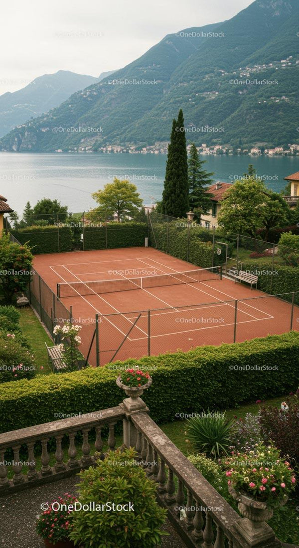 Scenic Tennis Court with Mountain and Lake Views