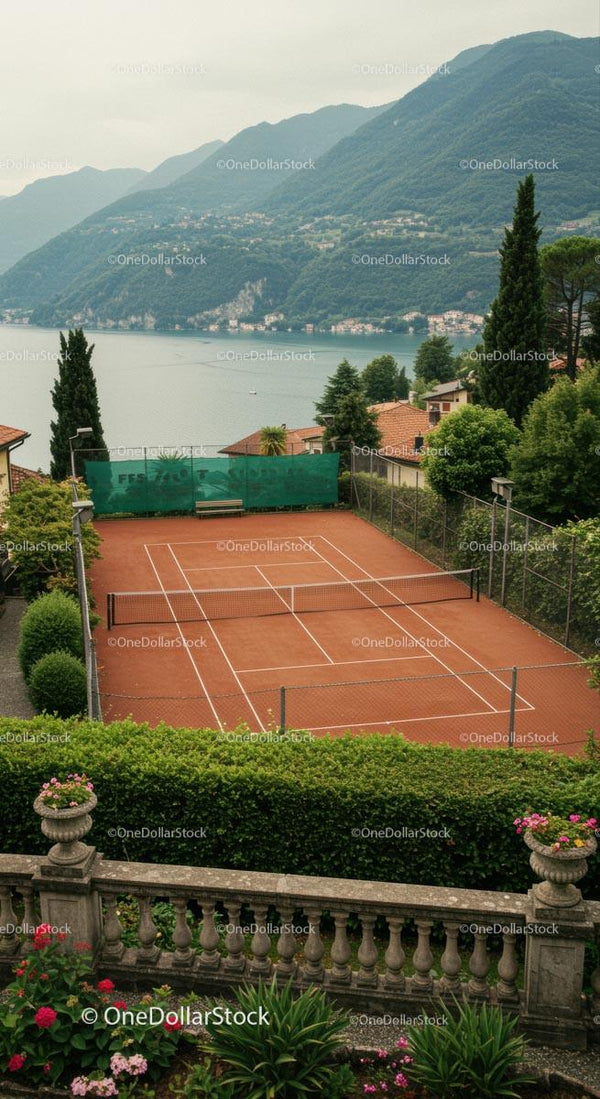 Lakeside Tennis Court with Alpine Mountain Views